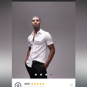 🏷️Topman stretch skinny fit button up short sleeve white cotton shirt XL NWT